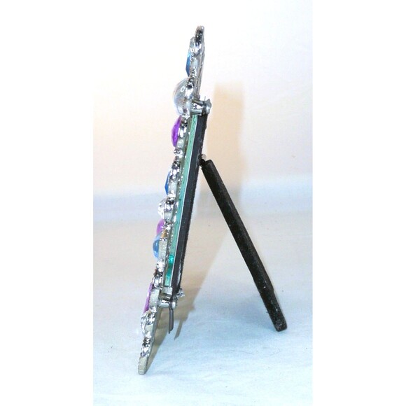 Wellesley Manor Blue Purple Jeweled Silver Rings 3x3 square Photo Frame Sparkle - Picture 4 of 5